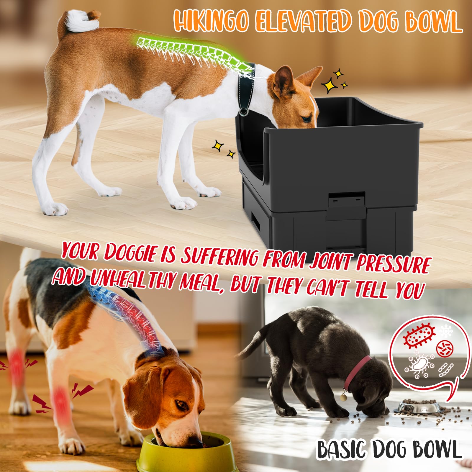 Gamelle pour chien anti-déversement avec 2 gamelles en acier inoxydable, mangeoire anti-désordre avec tiroir pour chiens, chats et autres animaux de compagnie