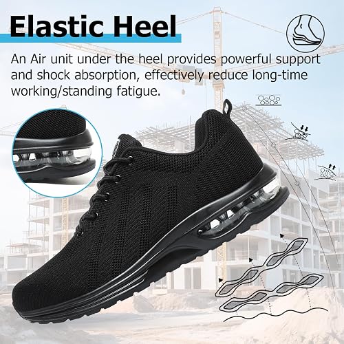 Hanani Chaussures de sécurité Homme Femme Basket de Securite Baskets Chantiers Embout Acier Respirant Chaussures de Travail Légère Amorti Confortable Anti-Perforation Noir 39EU - 5