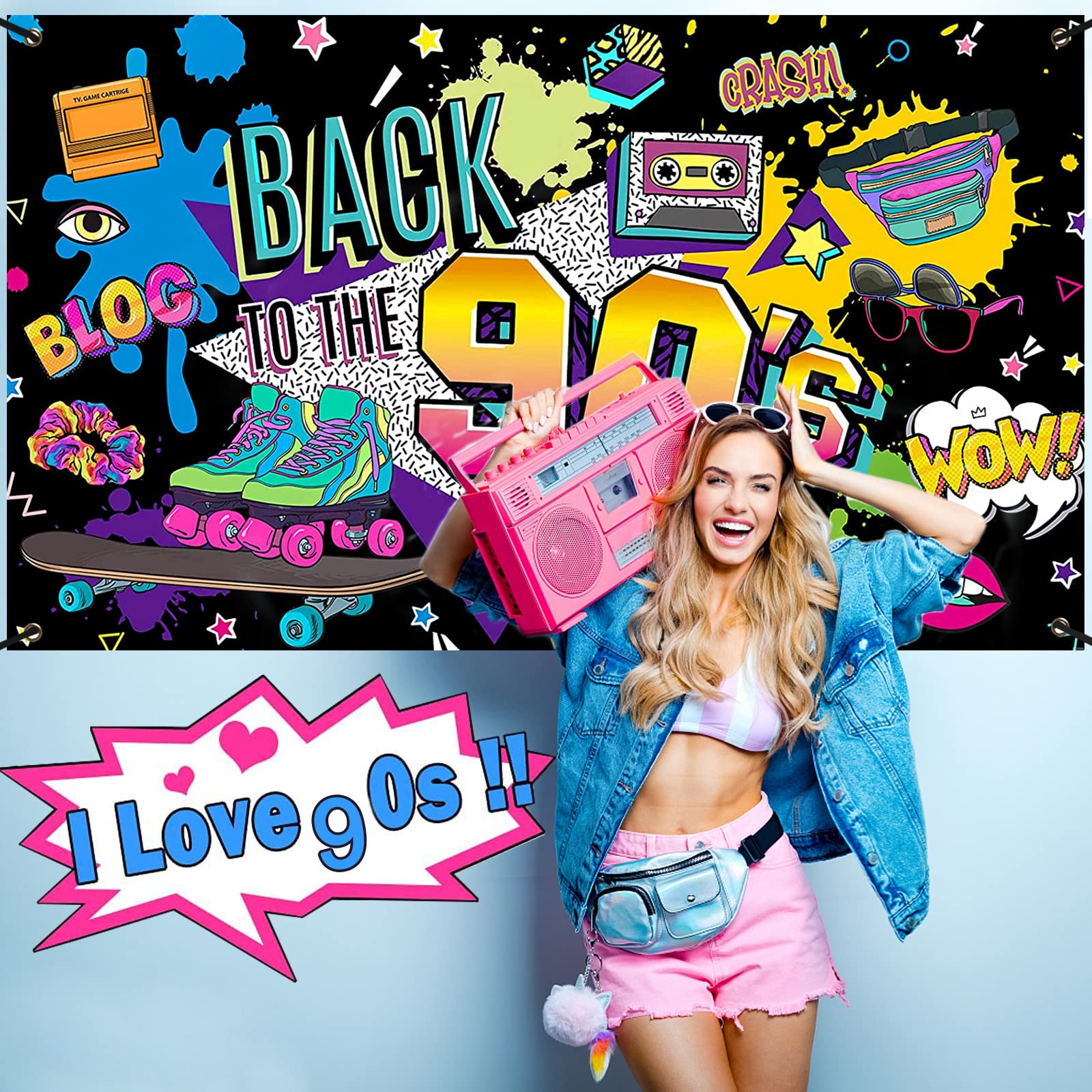 90er Jahre Party Banner 3x0,5 M – Retro Hip Hop Graffiti Deko Für Geburtstag, Back To The 90s
