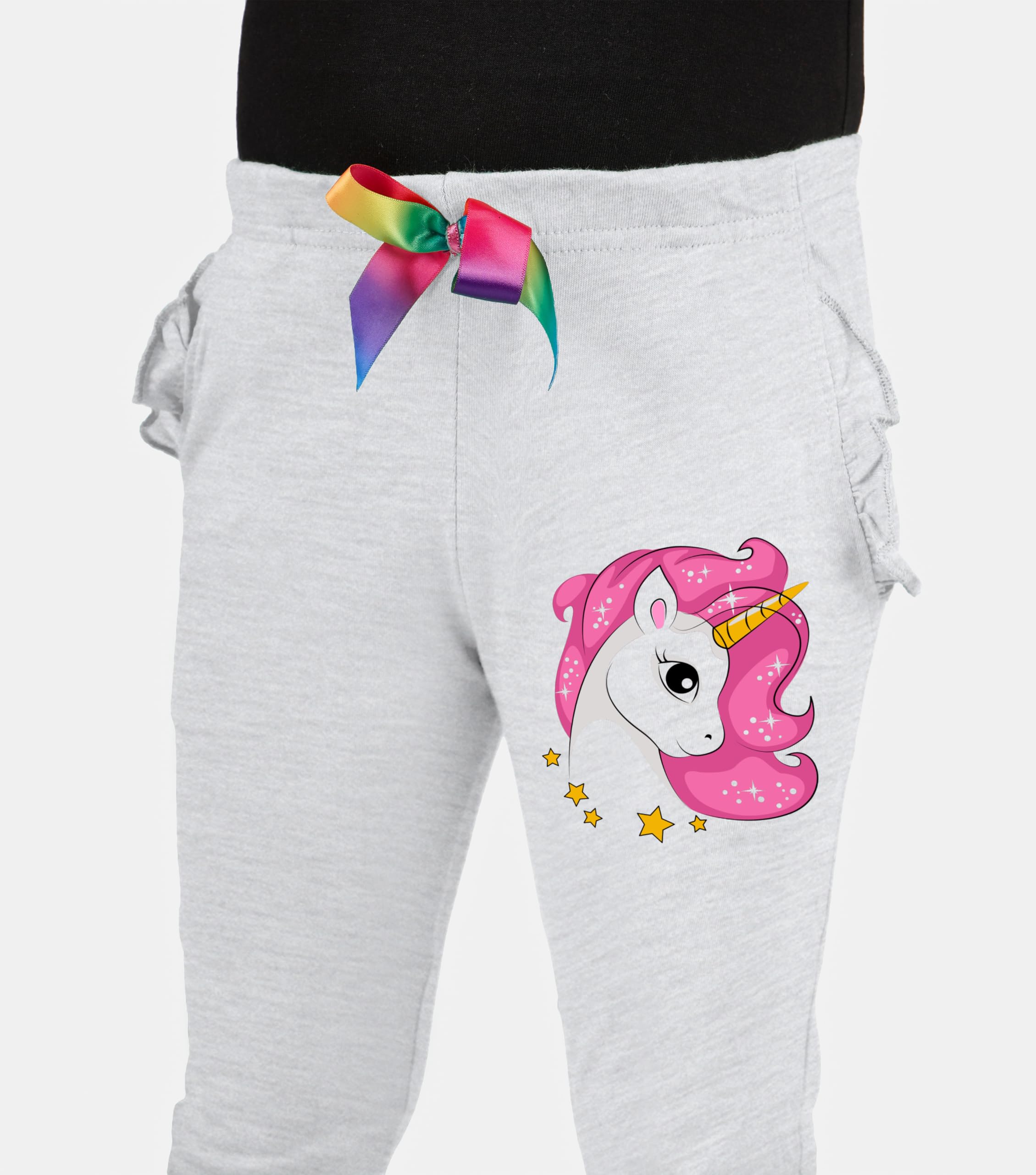KYDA KIDS® Trainingshose für Mädchen, 100 % Baumwolle, bedruckt, elastischer Bund, normale Passform, lässige Sommerkleidung, weiche Premium-Hose mit Seitentaschen (2 Stück)