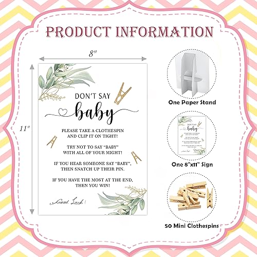 Miniatura 2 de Juego de pinzas para ropa de bebé, juego de baby shower, un letrero de 8 x 11 y 50 mini pinzas naturales para la ropa, género neutro, decoración de