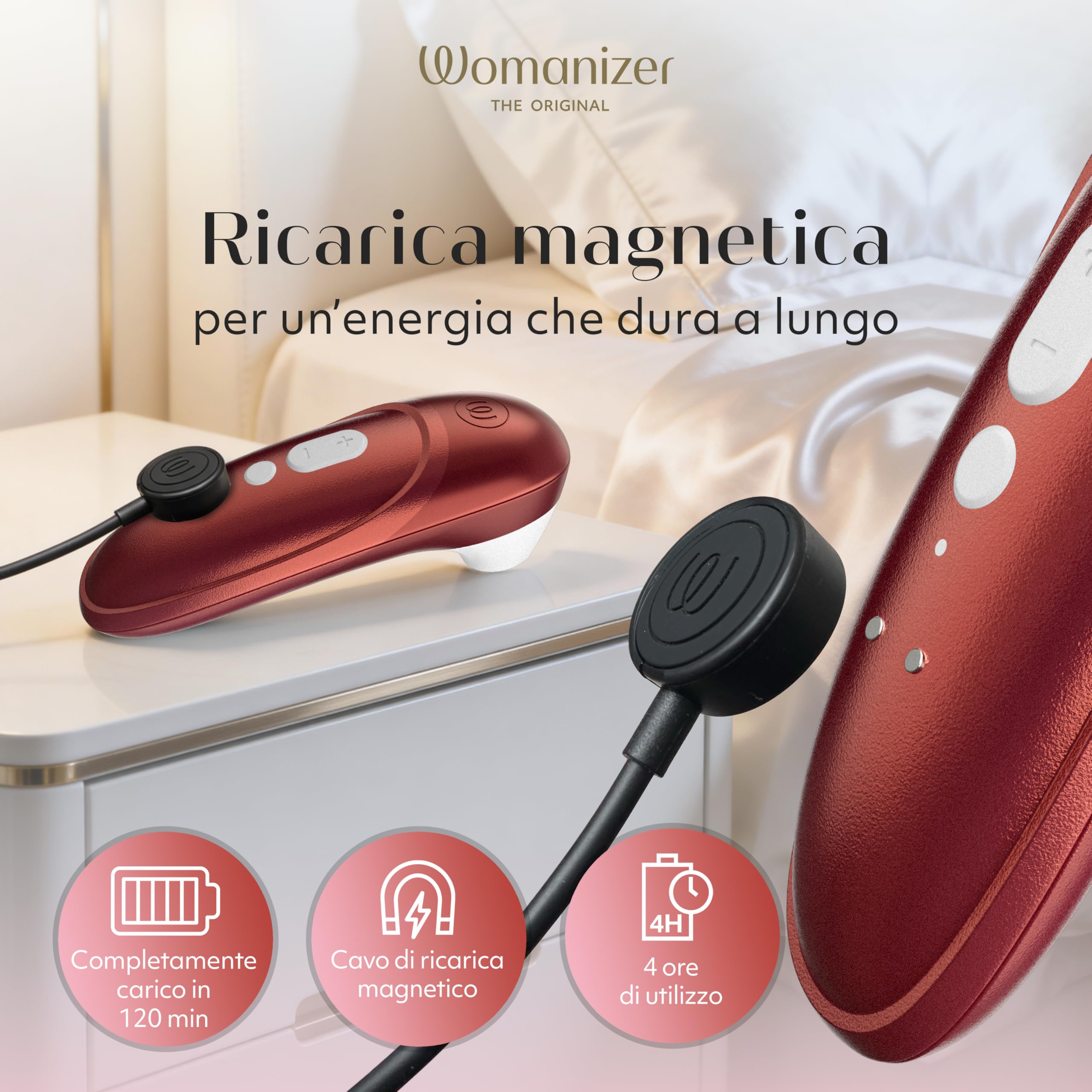 Womanizer Pro Succhia Clitoride Giocattolo per adulti | Vibratore per Donne & Coppie | Stimolatore Clitorideo 11 Velocità di Aspirazione | Massaggiatore Impermeabile per Stimolazione Intima | Rosso