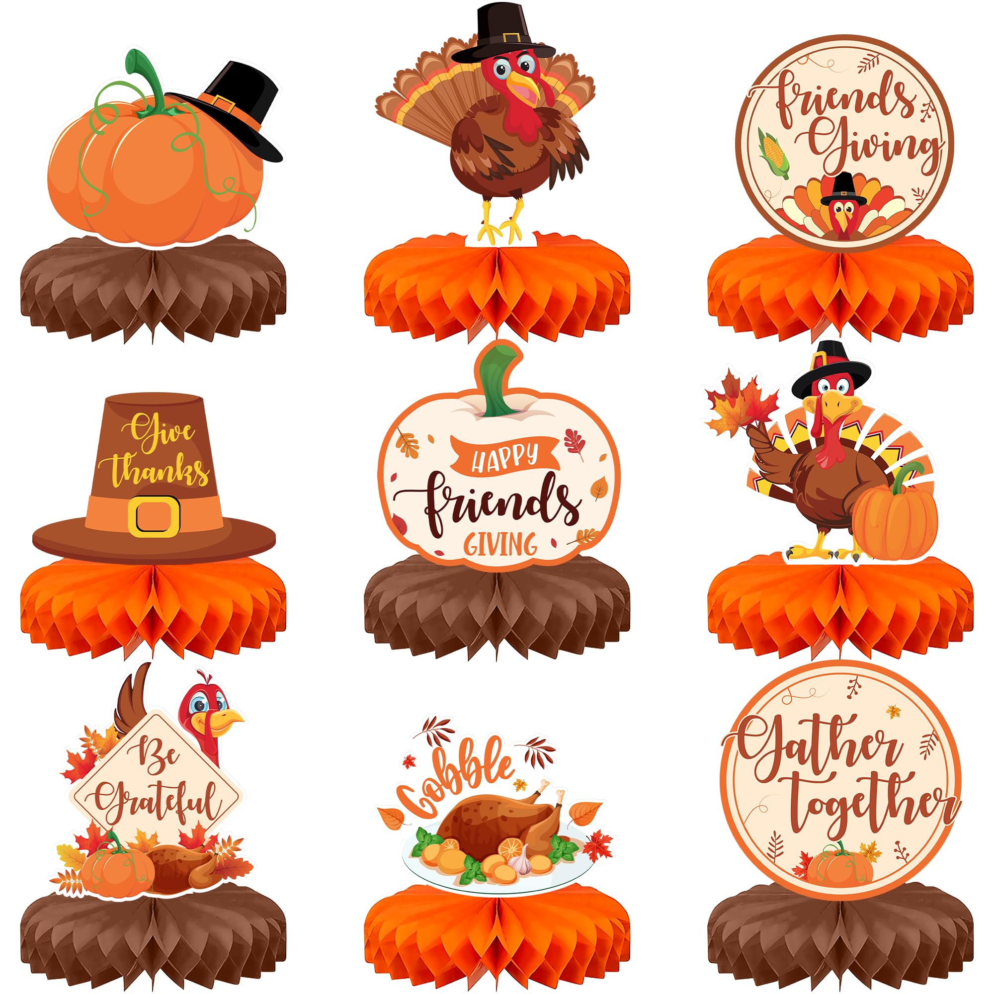 KatchOn, Thanksgiving Centerpieces For Tables - Pack of 9 | Friendsgiving Decorations for Table | Thanksgiving Honeycomb Centerpieces, Thanksgiving Table Decorations | Thanksgiving Decorations Indoor