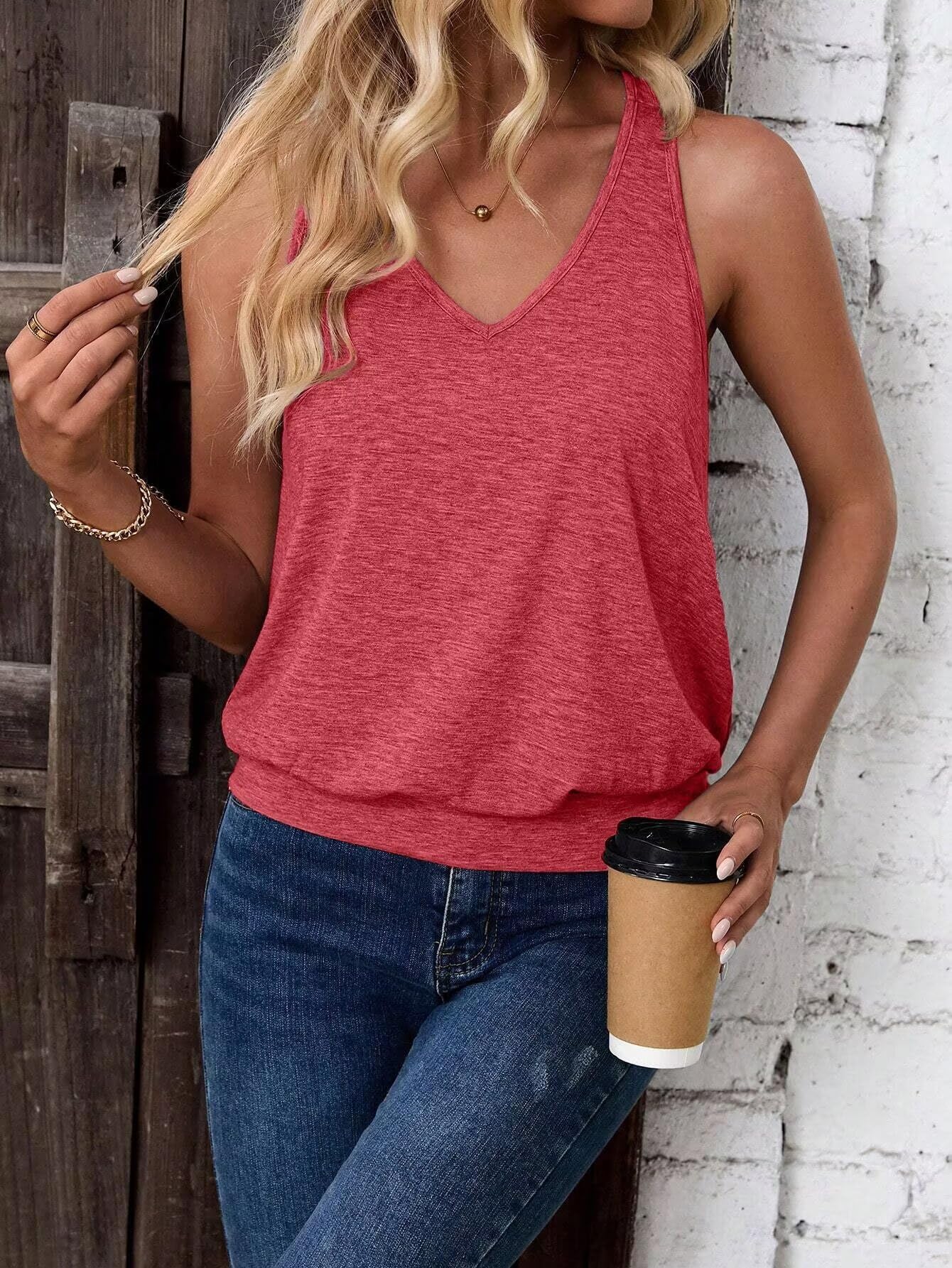 Womens Tank Tops Casual V Neck Sleeveless Summer Spring Clothes Loose Fit Cute Outfit Basic Cami 2026 Fashion Shirts