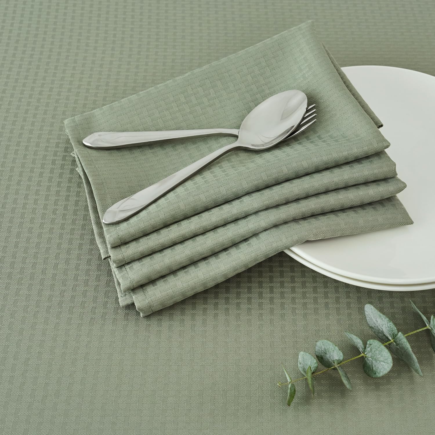 maxmill Cloth Napkins Weaved Texture Pattern Soft Comfortable and Luxury Serviette for Restaurant Family Dinners Weddings Parties and Banquets Set of 4 Pieces, 20 x 20 Inch Sage Green