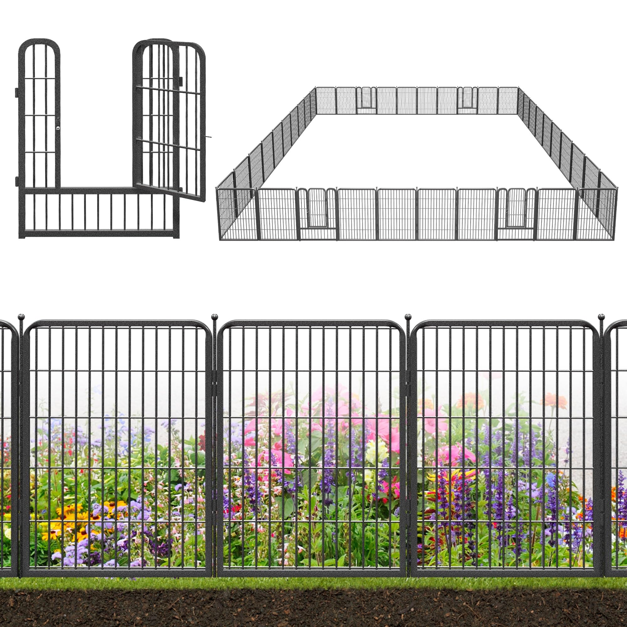 Jhsomdr Decorative Black Metal Fencing with Gate 91ft