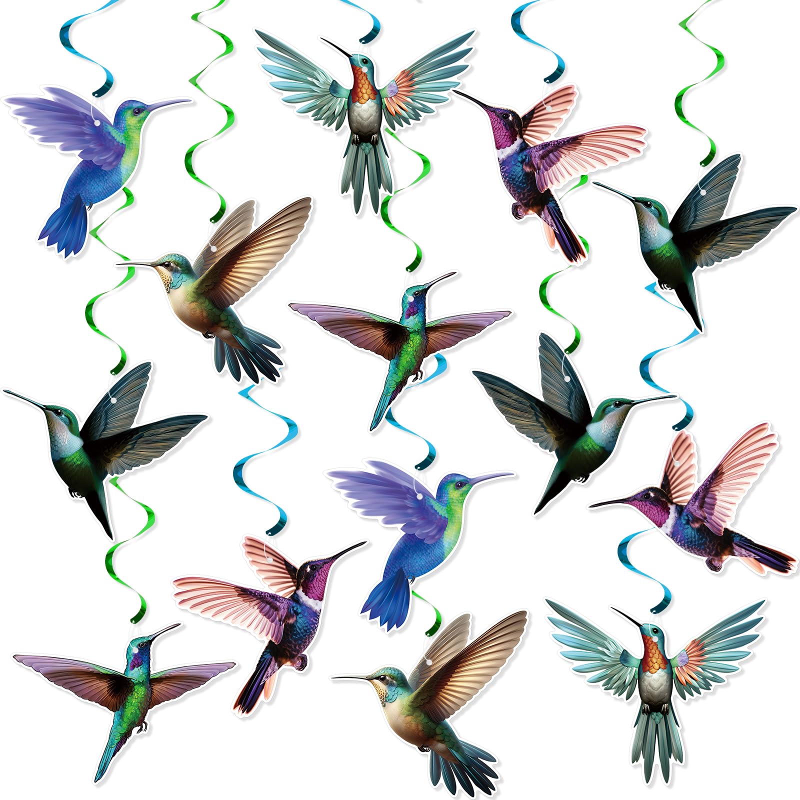 FOZEE Hummingbird Hanging Swirls, Bird Ceiling Decorations, Hummingbird Birthday Party Decorations, Hummingbird Decorations, Happy Mothers Day Party Decor, 18Pcs