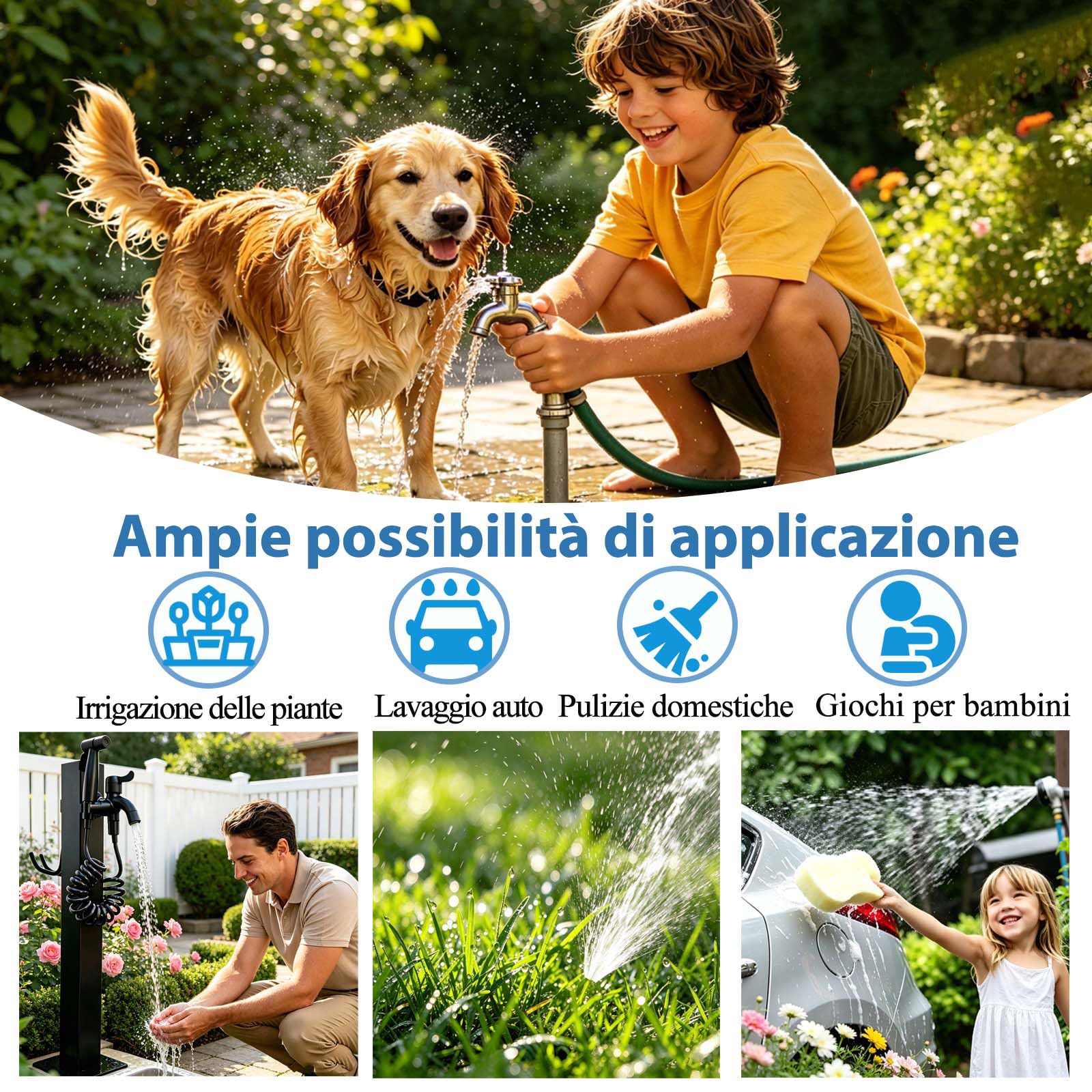 Fontana Da Giardino Con Rubinetto E Base,Fontana Da Giardino Stile Moderno,Generico Colonna D'acqua Verticale Da Giardino, In Metallo Completa Di Impianto E Rubinetto,Per Esterno