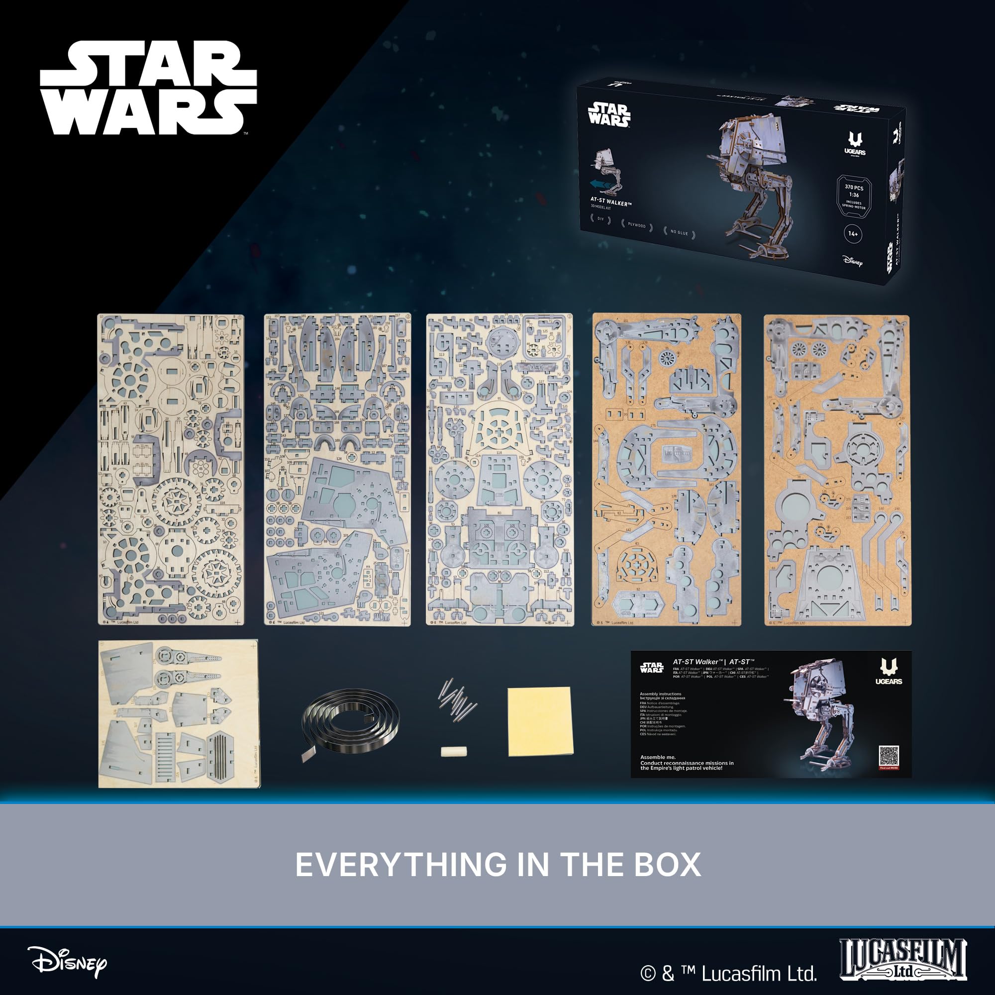 UGEARS Star Wars™ AT-ST Walker™ Puzzle 3D – Drewniane Modele do Składania – Puzzle Drewniane dla Dorosłych – Mechaniczny Model Kroczący Star Wars DIY – 370 Elementów