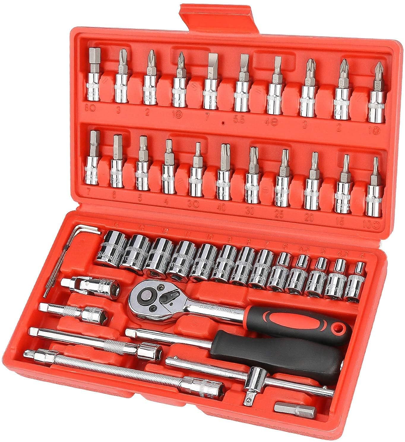 46 Piece Tool Kit Socket Set with Ratchet Wrench, Goti Pana Set for Car Bike Cycle Repair, DIY Projects, Home & Automobile Maintenance Kit-image-35