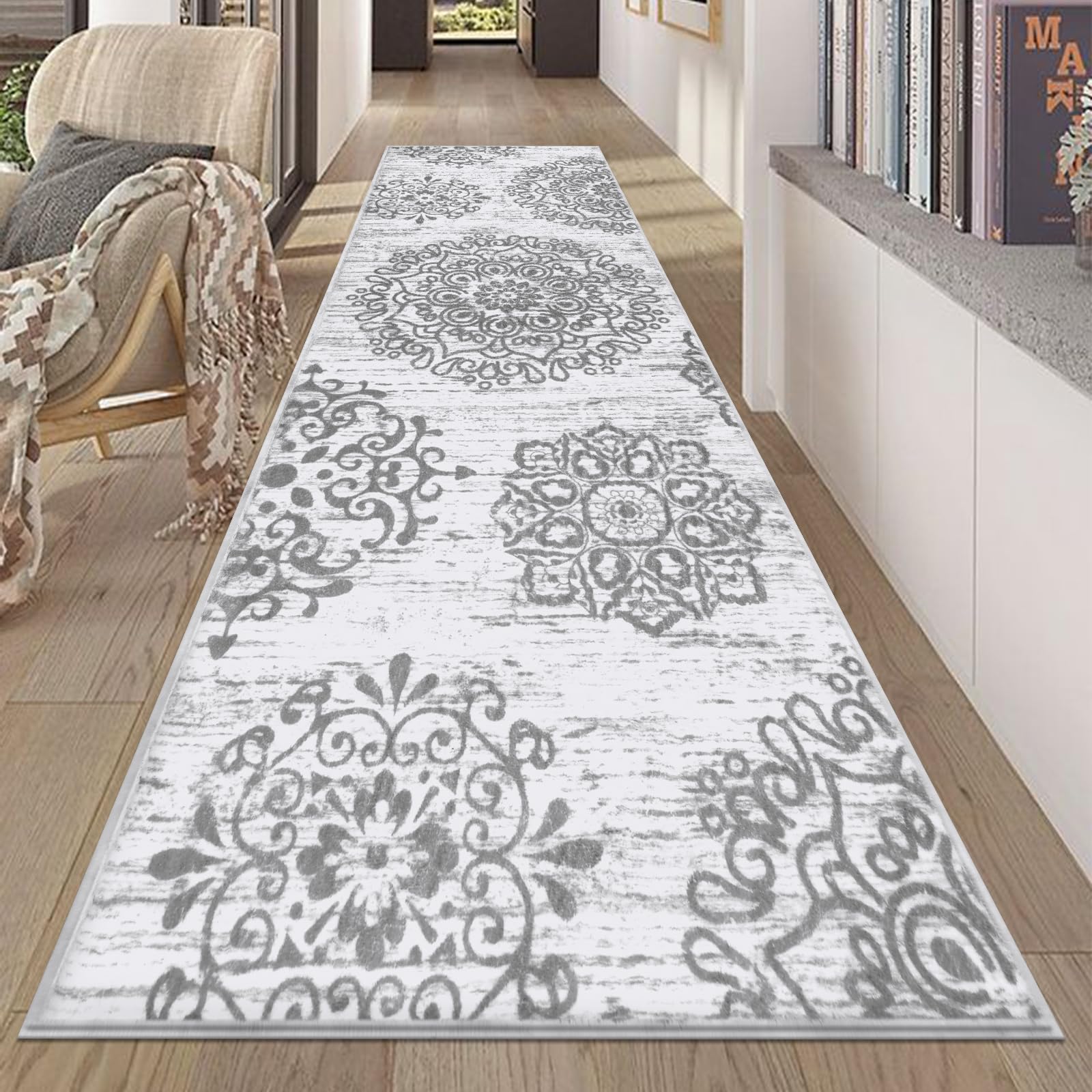 HEBE Hallway Runner Rug 2'8''x8' Washable Vintage Distressed Area Rugs Non Slip Laundry Rug Runner Boho Floor Carpet Runners for Hallways Entryway Laundry Room Kitchen Bathroom
