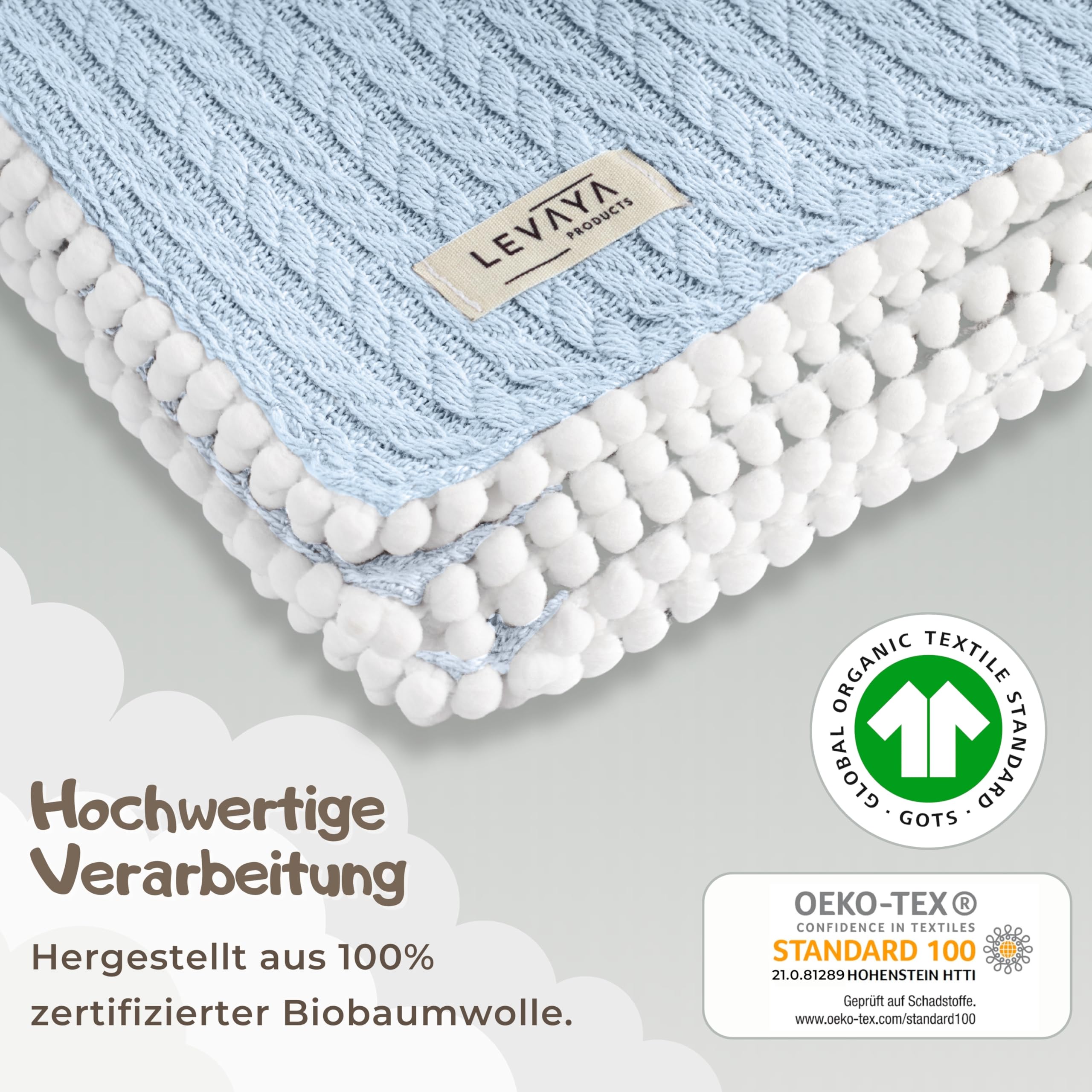 Coperta per neonati in 100% cotone biologico, 120 x 90 cm, lavorata a maglia e coperta per ragazze e ragazzi, extra morbida e traspirante, regalo di nascita, certificato Oeko-TEX