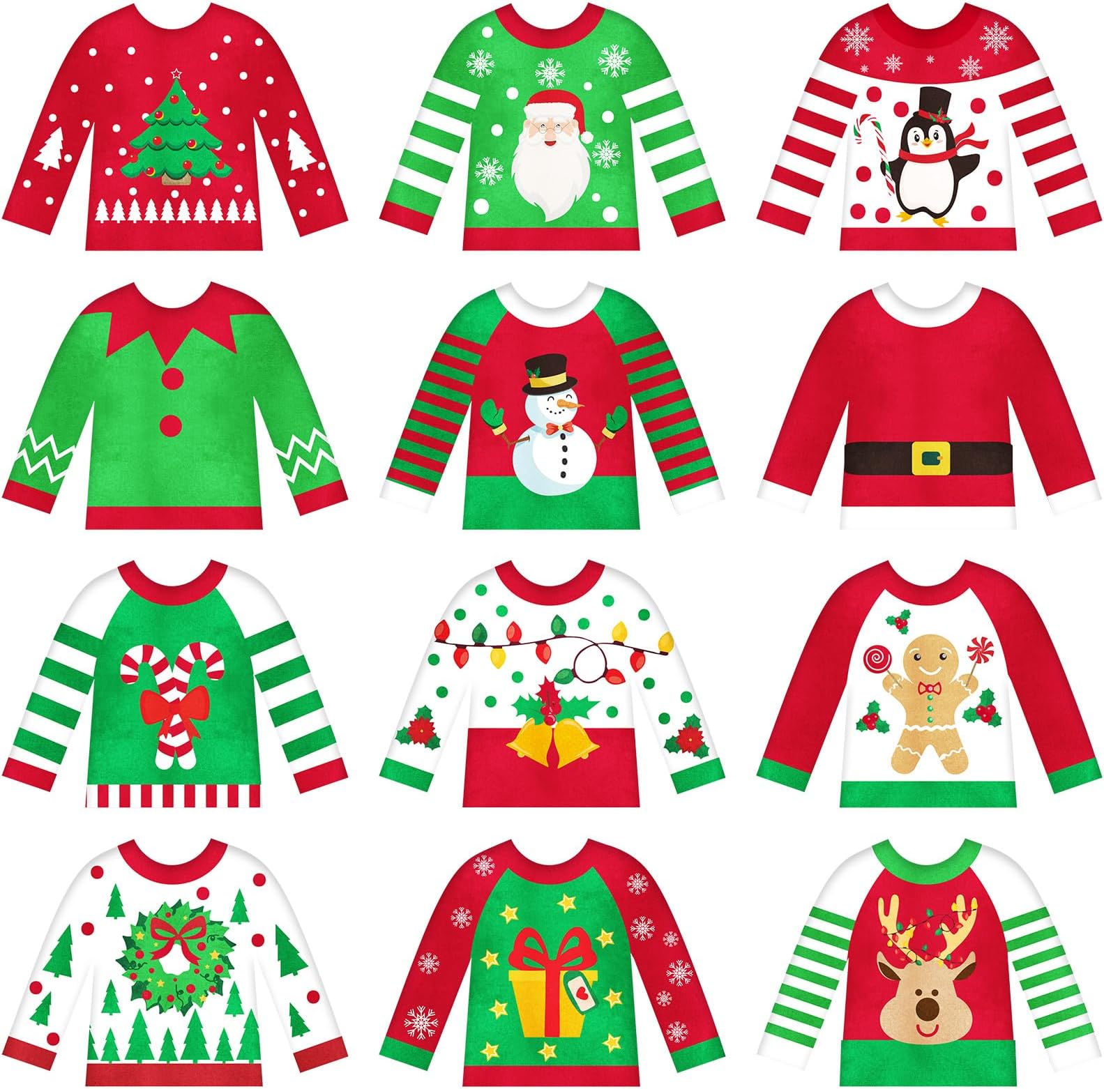 12 Pcs Christmas Elf Doll Clothes Bulk Felt Elf Clothes Christmas Elf Accessories Set Elk Christmas Tree Snowman Snowflake Elf Clothing for Xmas Elf Doll Decor, Doll is Not Included (Classic,12 Pcs)