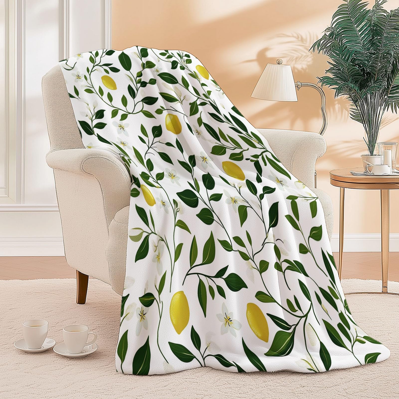 Manta Polar de Franela de Microfibra Flores Simples Hojas Mantas Impresas para la Siesta del sofá, para sofá Cama, Dormitorio, Sala de Estar 180 x 200 cm, Blanco