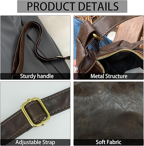 Miniatura 4 de Bolsos Hobo de cuero vegano para mujer, bolso de hombro suave y holgado con cremallera, bolsa de trabajo para viajes