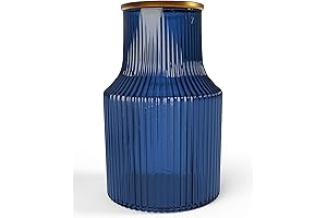 Greenline Goods Ribbed Flower Vase - Navy Blue Classic Fluted Ribbed Glass Vases for Flowers