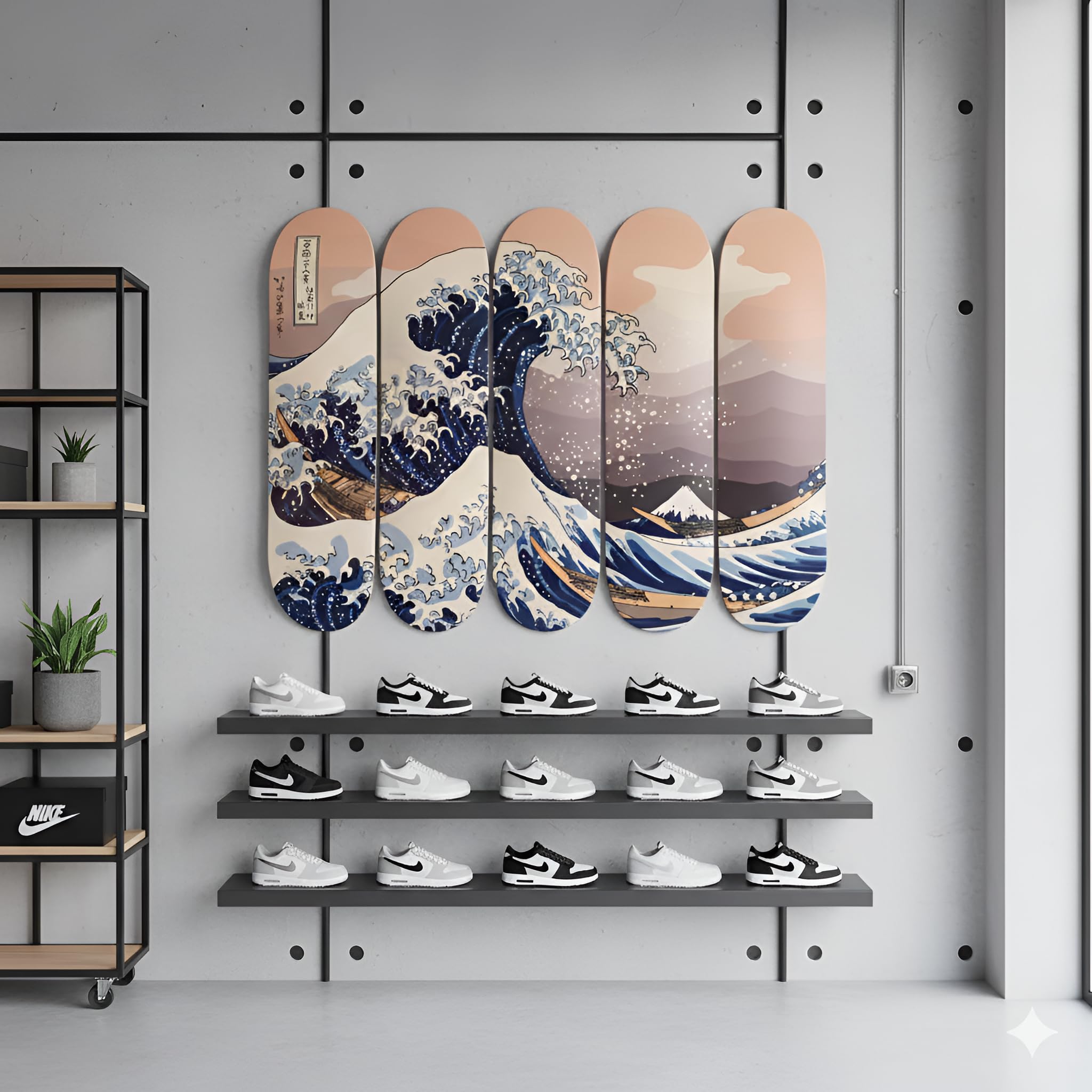 Canvas Wall Art - Hokusai Great Wave Off Kanagawa Skateboard Art