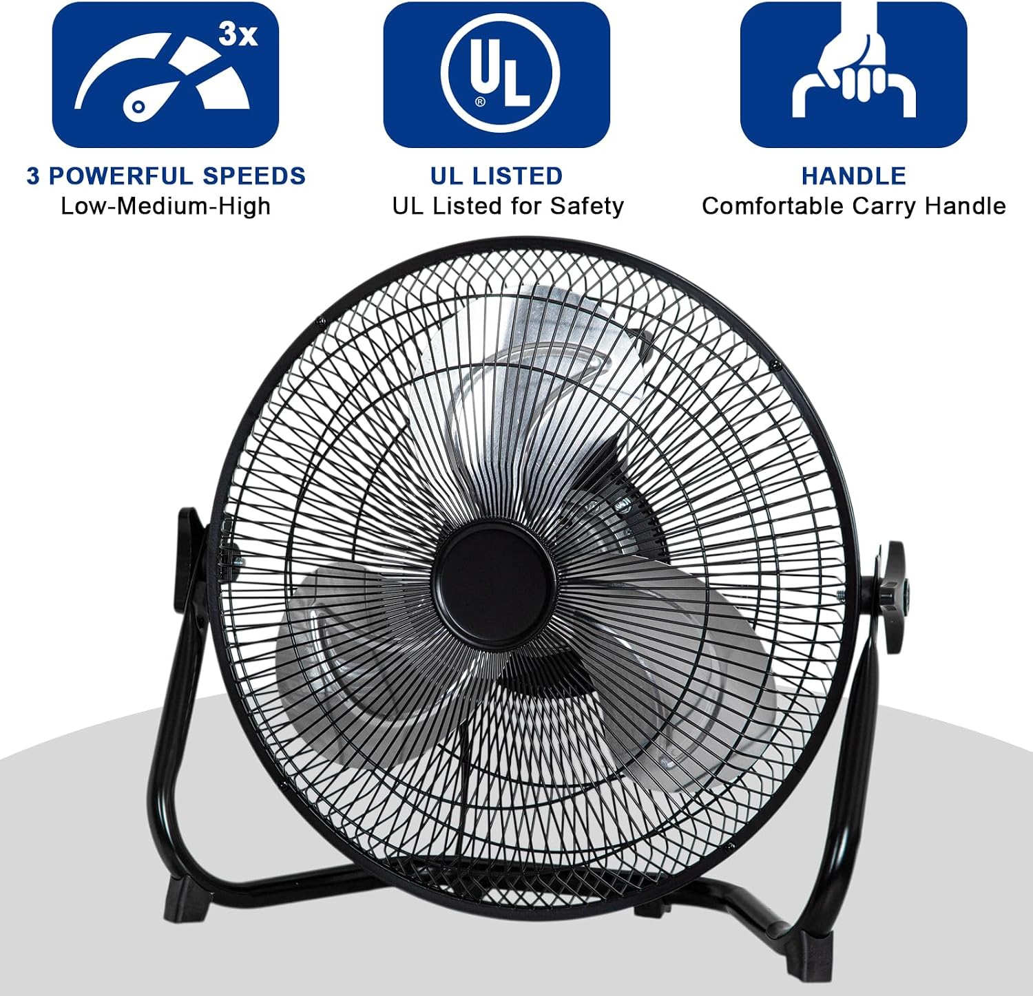 BILT HARD 12-inch Floor Fan with UL Listed and Handle icons