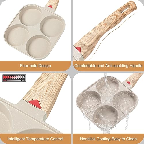 Miniatura 6 de MyLifeUNIT Sartén para huevos de 4 tazas antiadherente, sartén para huevos fritos para desayuno, panqueques, hamburguesas, sándwiches, adecuada para