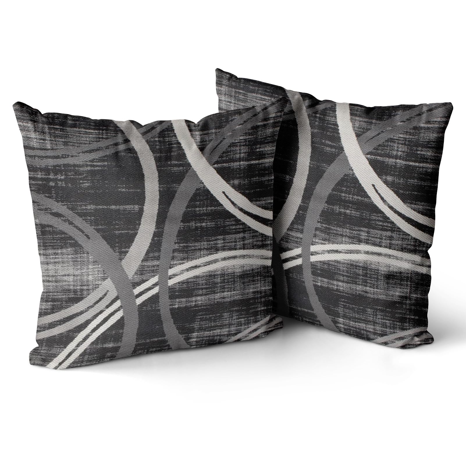 Photo 1 of Wavy Circles Throw Pillow Covers Pack of 2 Modern Shining Dull Contrast Rings Geometric Cushion Covers Shells for Couch Sofa Home Double Sided Decor 18x18 Inches Black Black 18x18 inch