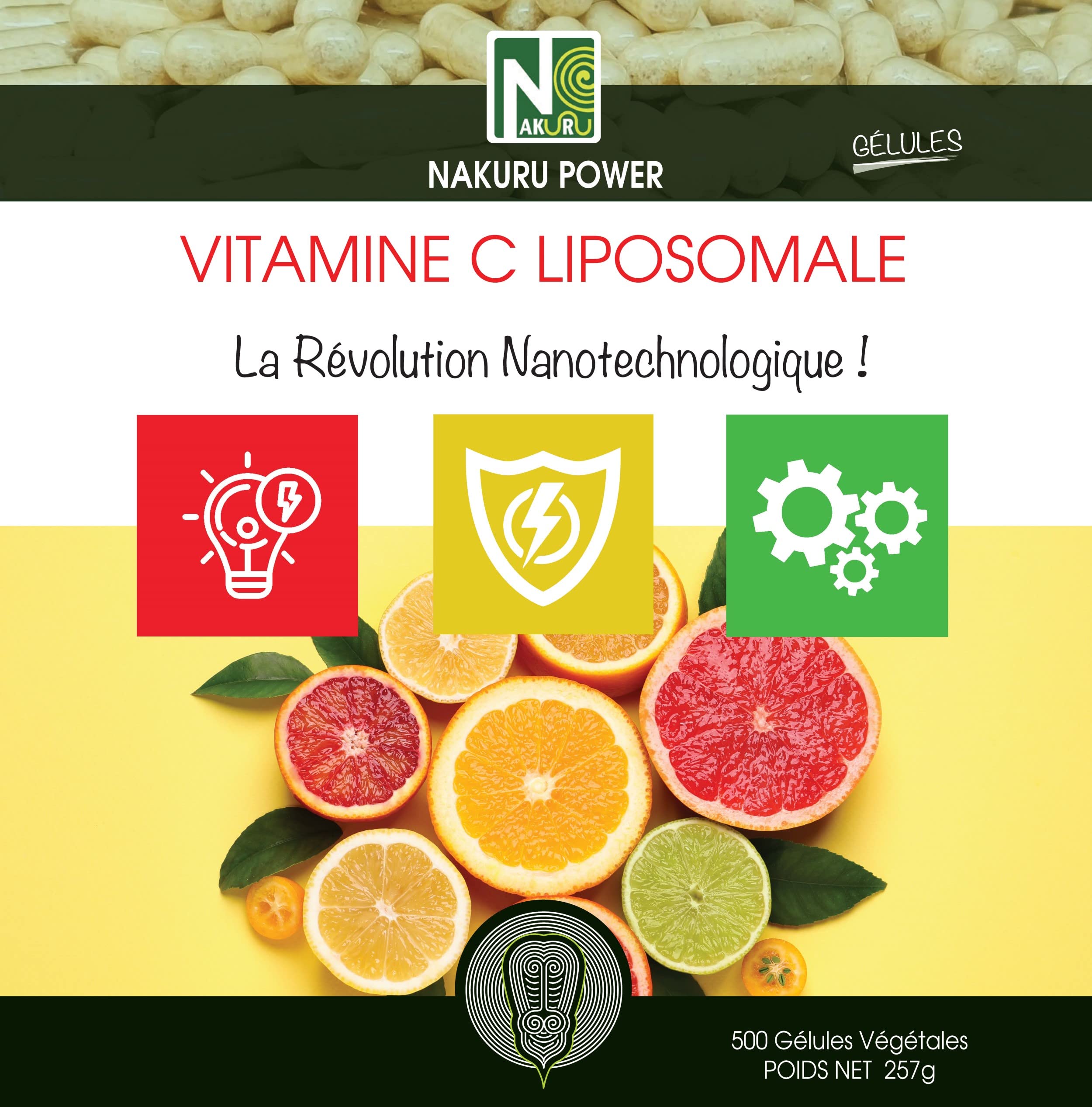 NAKURU | Vitamine C Liposomale | NAKURU Power | Fabriqué en France | "La Révolution Nanotechnologique !" | (500 Gélules Végétales de 514mg / Poids Net: 257g)