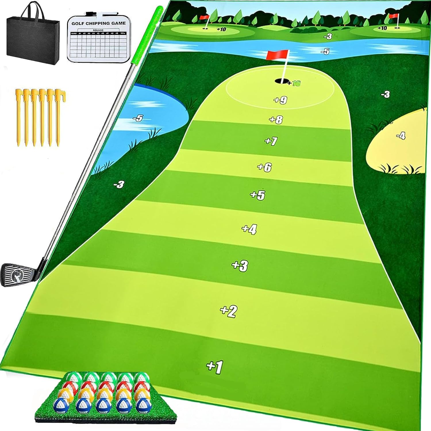 WTULG Chipping Golf Game Mat Golf Game Set Golf Training