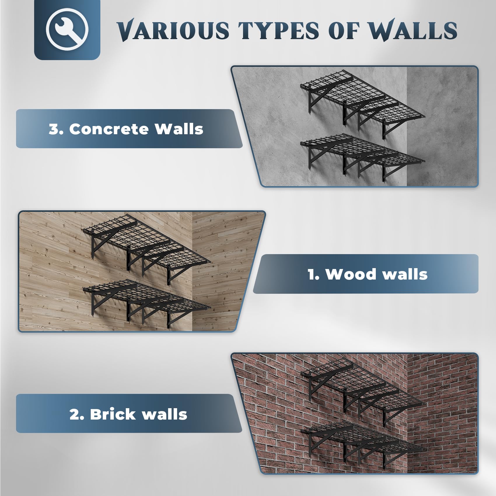 Jusgym 4 Pack Heavy Duty Garage Wall Shelving Set (2x3ft), Wall Mounted Garage Shelves 1000lbs Capacity, 24