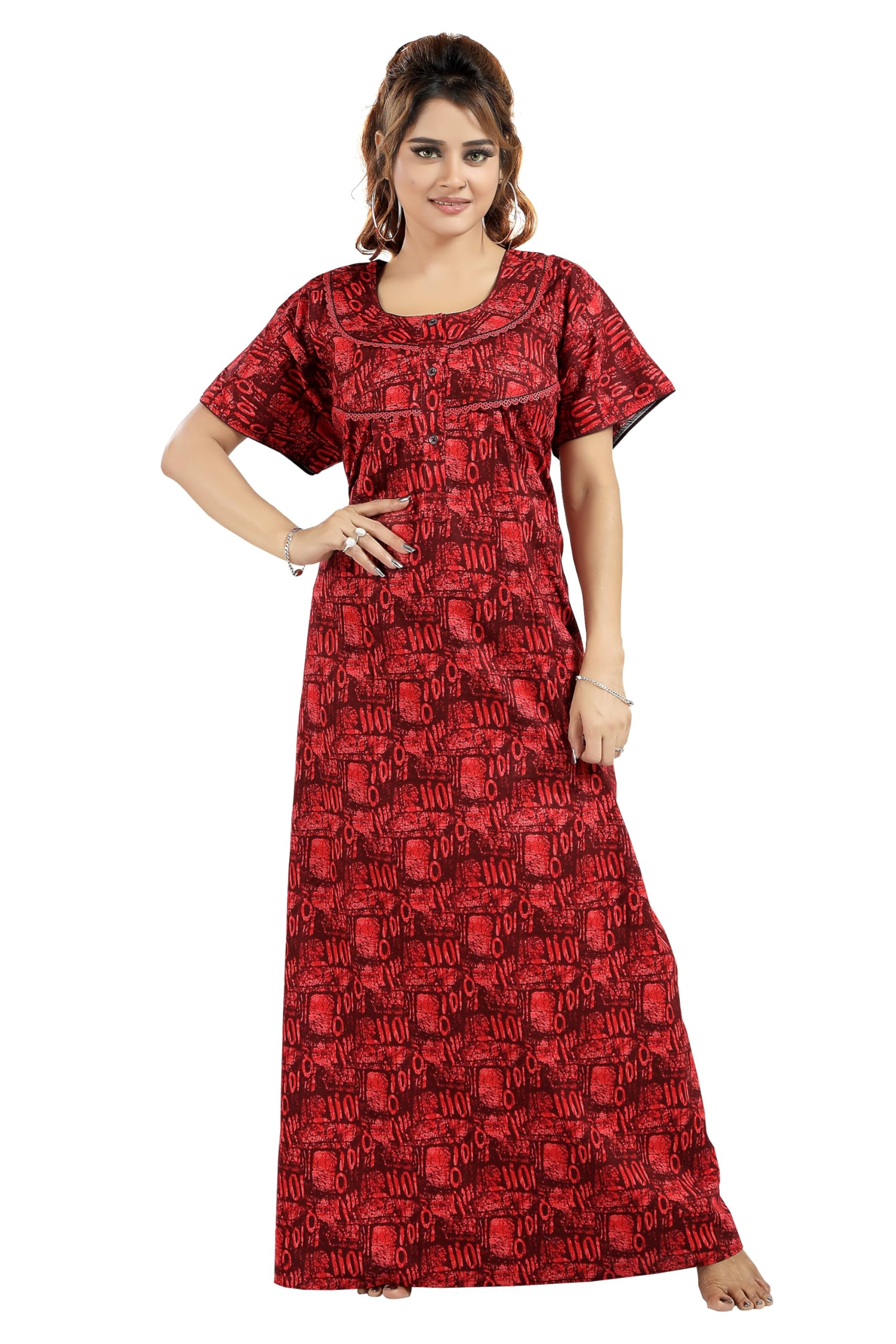 life-tale LIFE - TALE Women's Cotton Fancy Lace Nighty/Night Gown-picture-22