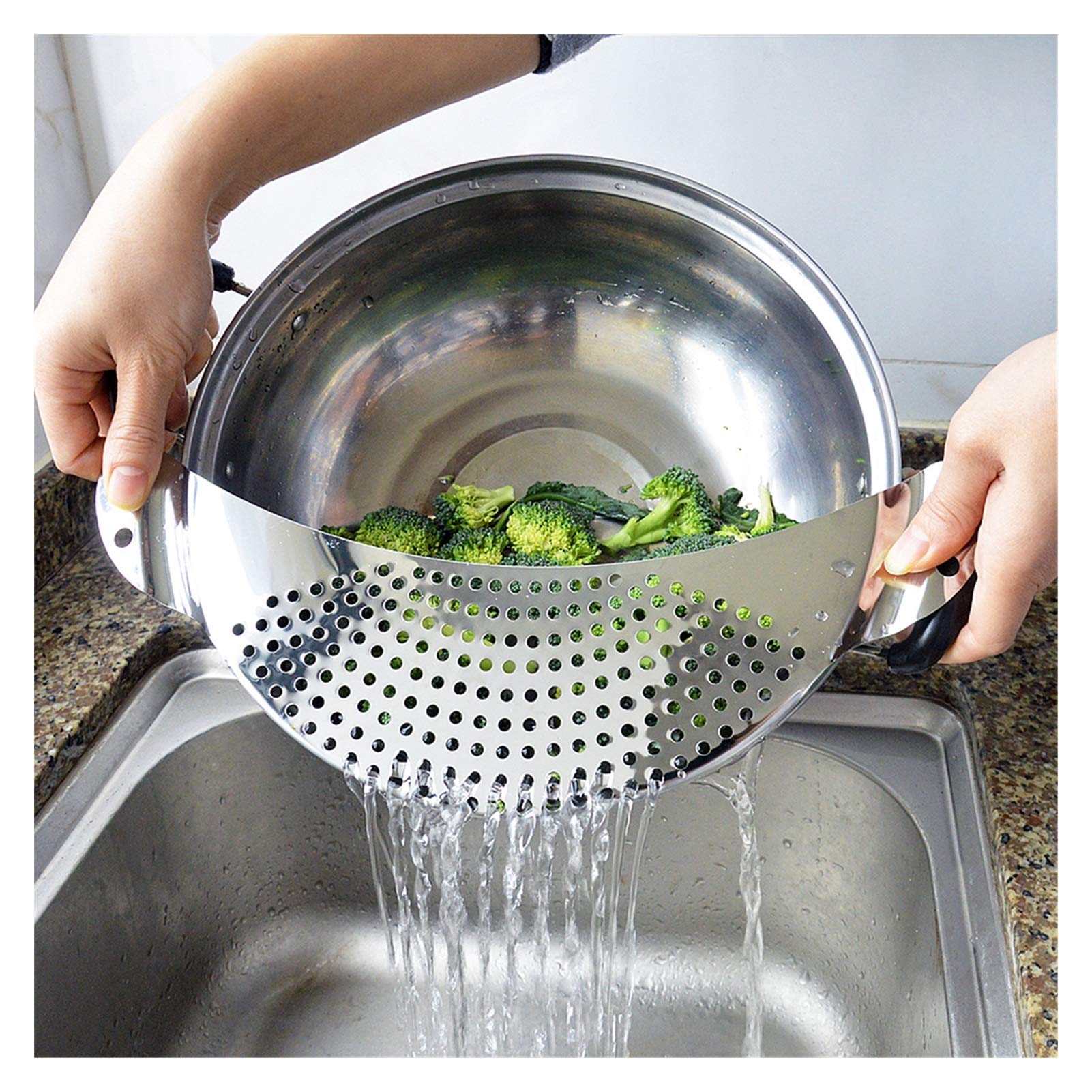 Colador Drenaje Cesta colador Olla Lado Embudo colador Acero Inoxidable Fugas a Prueba de Fugas Vegetal Lavado de Agua Filtro de Agua sartén Deflector Coladores de Alimentos