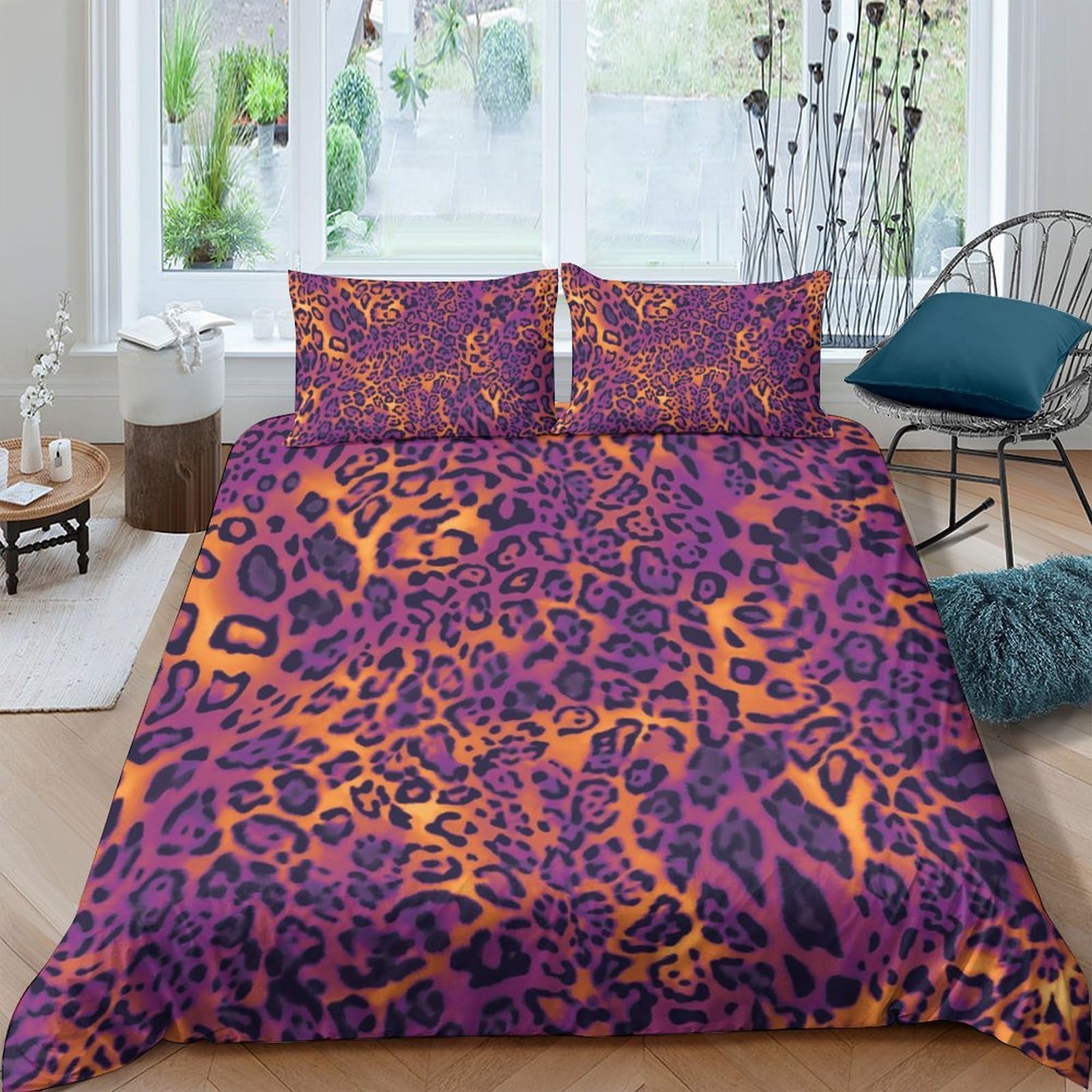 Ctjqhvkz Style-7 3D Printed Purple Leopard Fitted Sheet Microfiber Orange Animal Pattern Mattress Cover For Bedroom Dorm Décor Single（135X200cm）