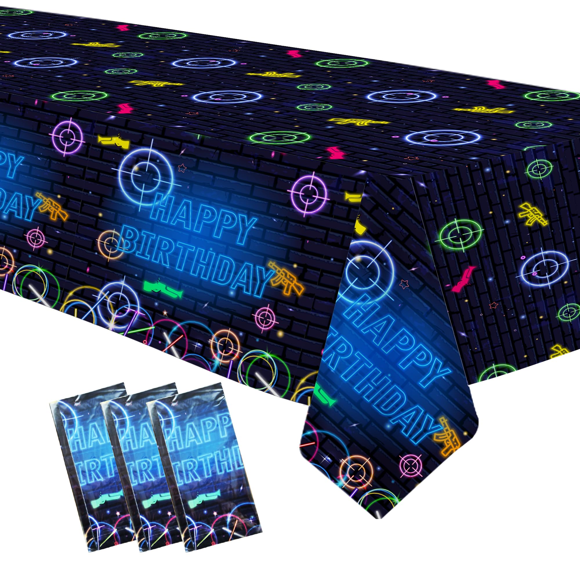Xenorik Laser Tag Birthday Party Tablecloth Decorations - Disposable Laser Tag Party Supplies Table Cover, Neon Glow Laser Tag Shooting Game Birthday