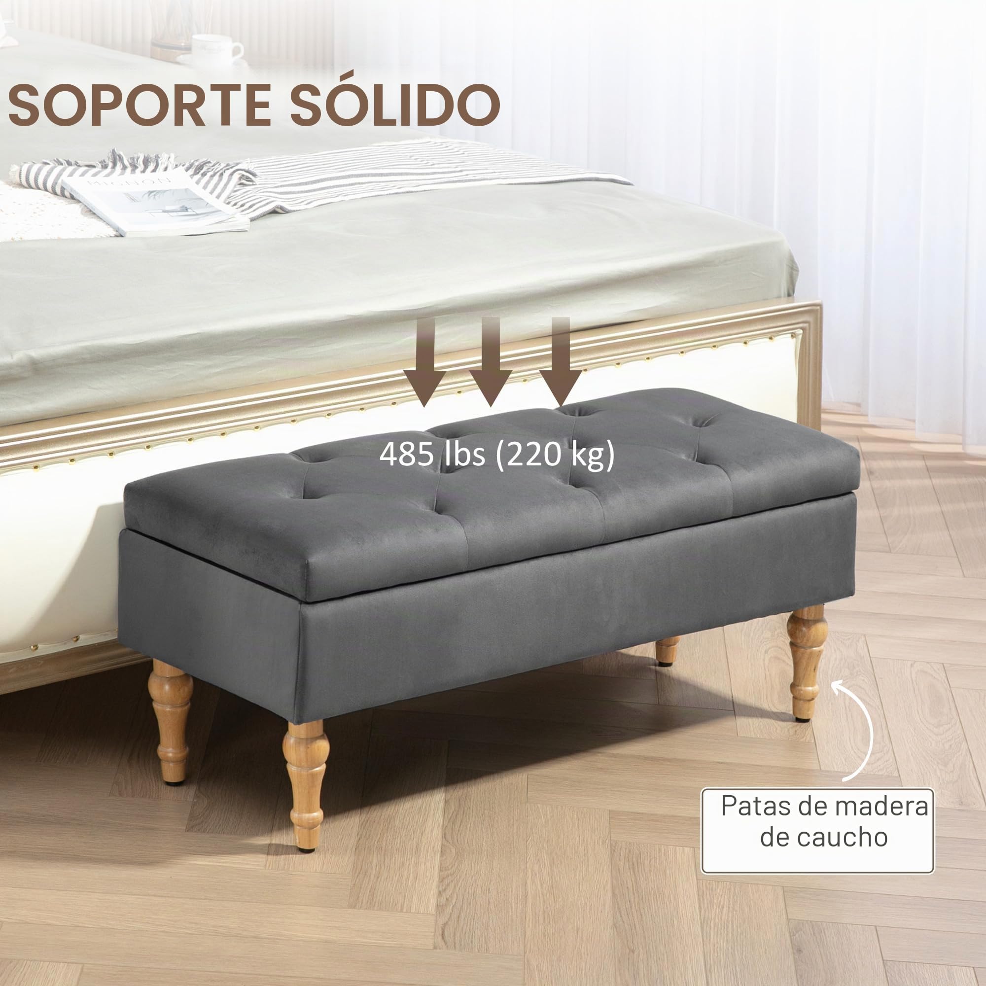 HOMCOM 2-en-1 Banco de Almacenaje de Terciopelo 38L 102x38x41cm Gris | Banquette terciopelo, Banco almacenaje, Estilo medieval, Tapa acolchada con bisagras, Patas madera, Mueble entrada