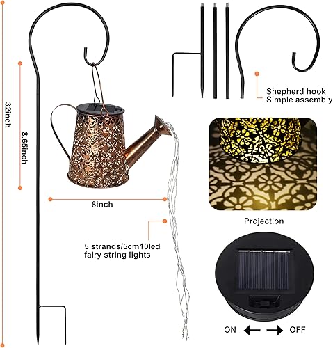 Miniatura 3 de Luces solares para regadera de jardín con luces en cascada, paquete de 2 linternas colgantes al aire libre para decoración de jardín, regalos de
