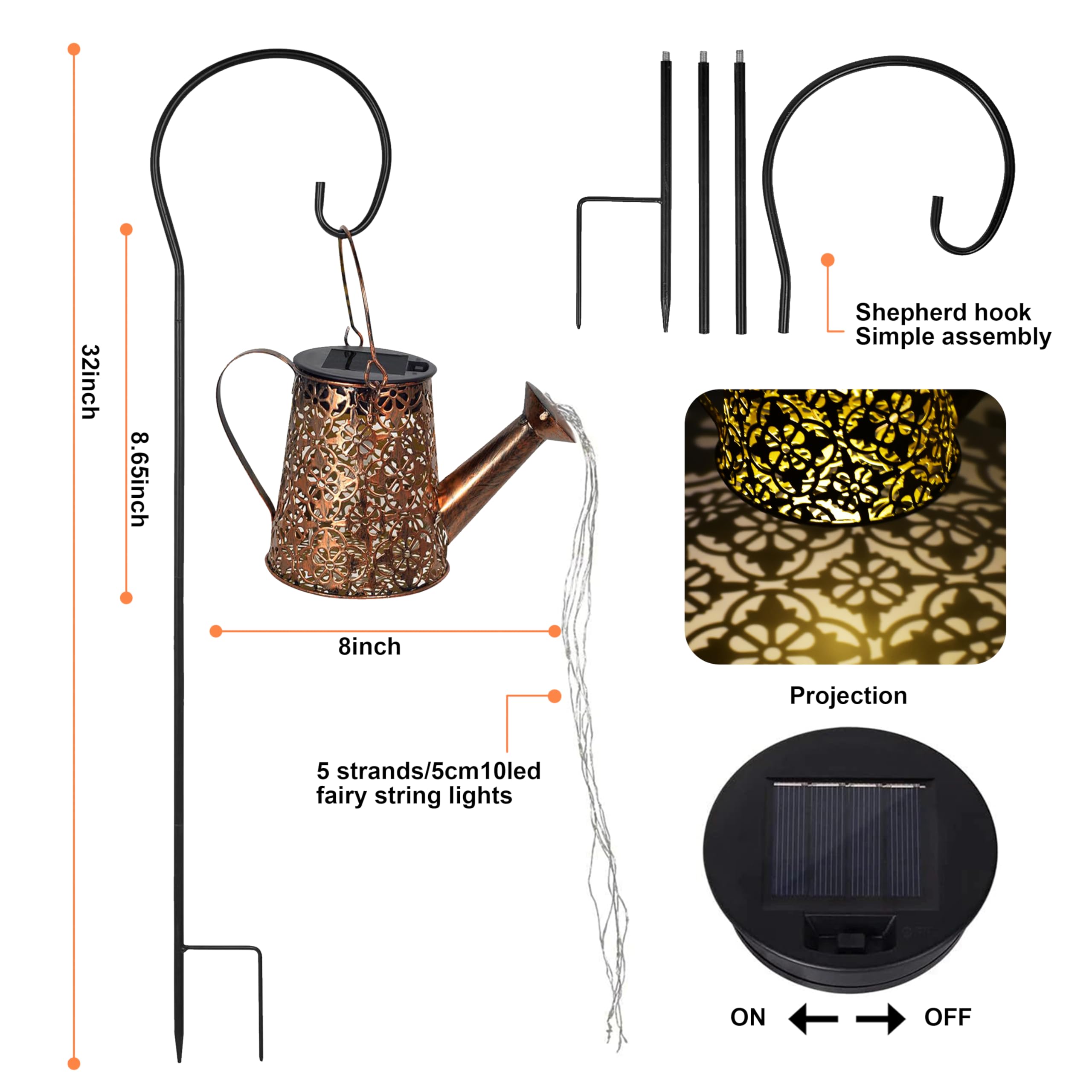 Solar Watering Can Lights with Cascading Lights,Solar Lantern Light Outdoor,Large Hanging Solar Powered Lantern Outdoor,Garden Porch Patio Yard Decor,Gardening Gifts for Women