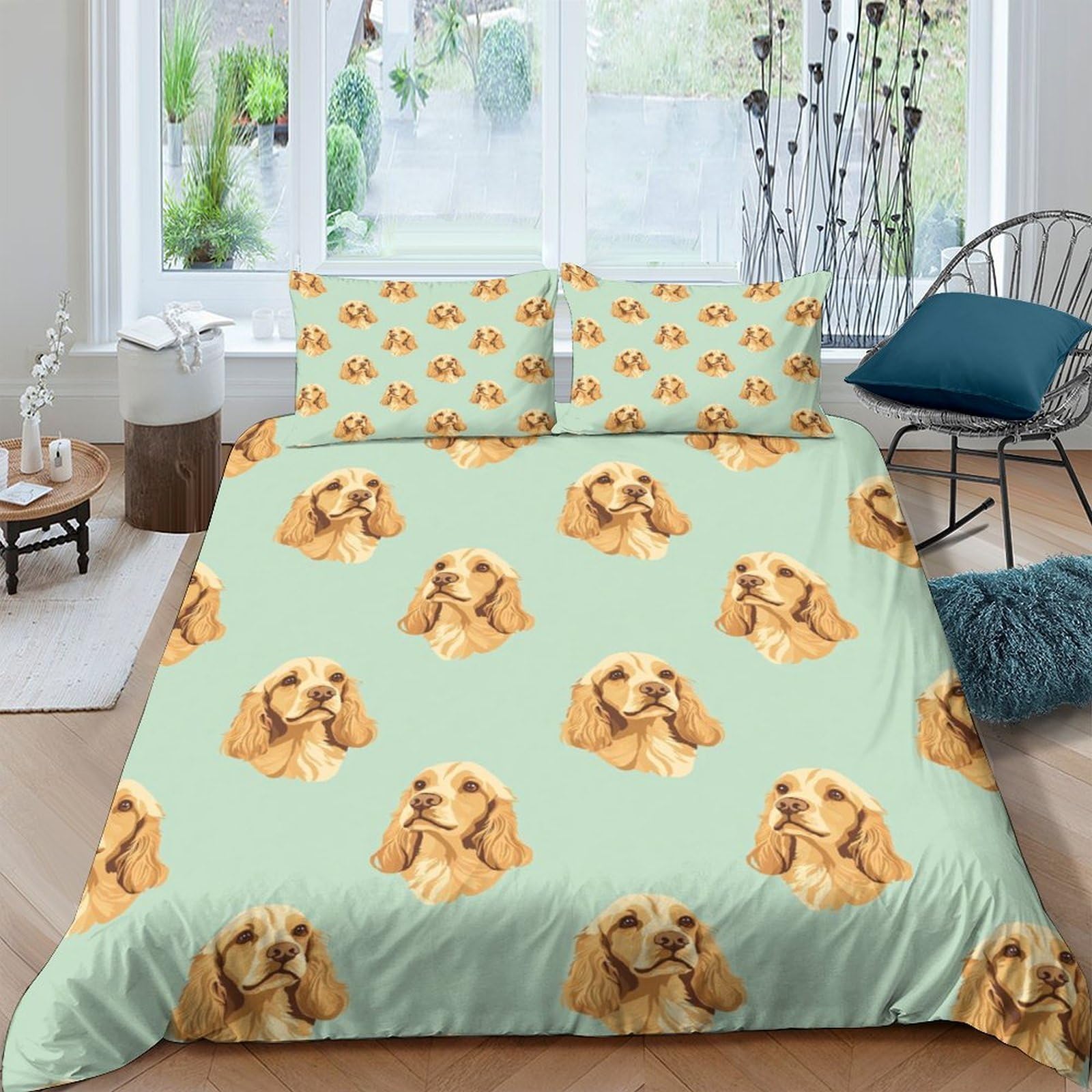 Ctjqhvkz Style-4 3D Printed Dog Pattern Fitted Sheet Microfiber Mint Green Puppy Bed Cover Bedroom Decor Machine Washable Single（135X200cm）