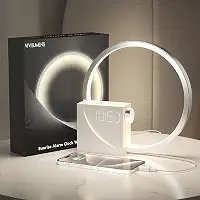 Vivilumens Despertador digital Sunrise, máquina de som de ruído branco, temporizador de auxílio ao sono com porta USB, visor digital regulável, soneca, 10 toques para pessoas com sono pesado, presente