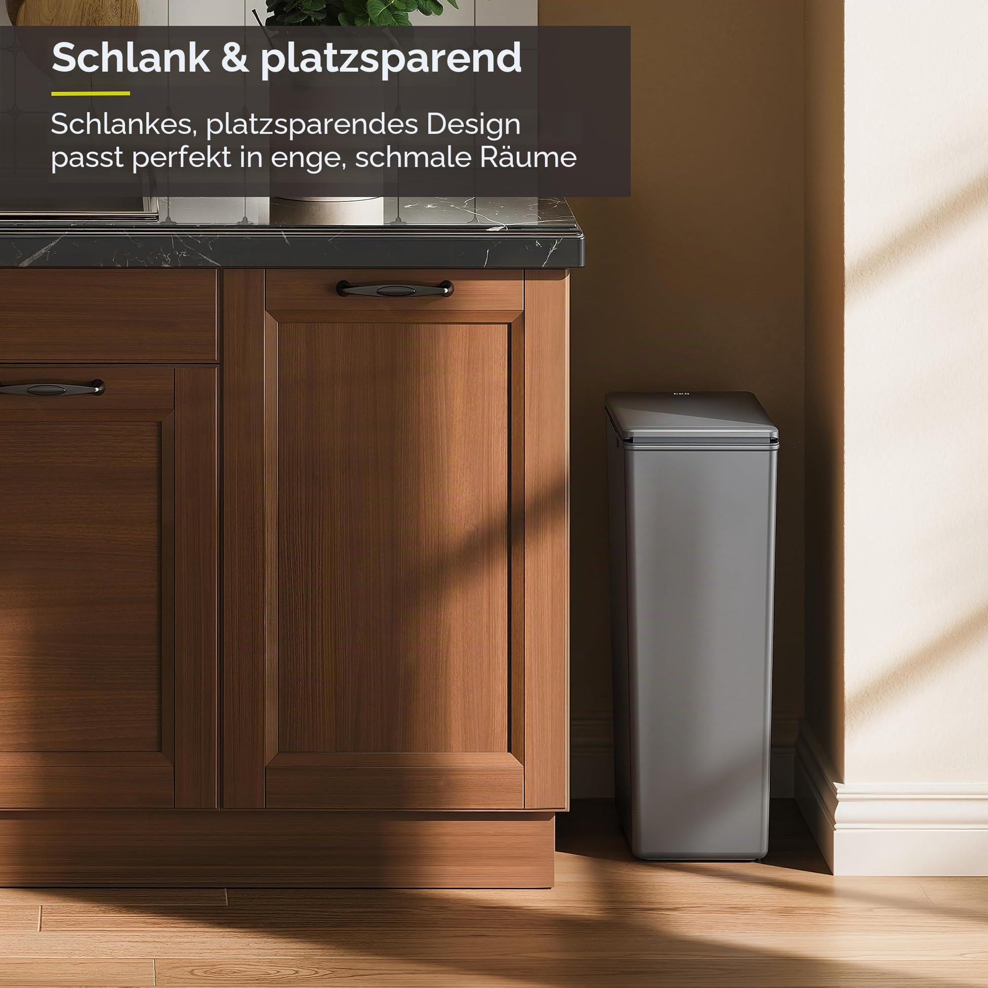 EKO Morandi 30L Küchen-Recycling-Mülleimer mit Touch-Top-Deckel, schlanker Kunststoff-Mülleimer mit Recycling-Aufklebern und leicht zu reinigender Oberfläche, kompaktes Design für Zuhause oder Büro