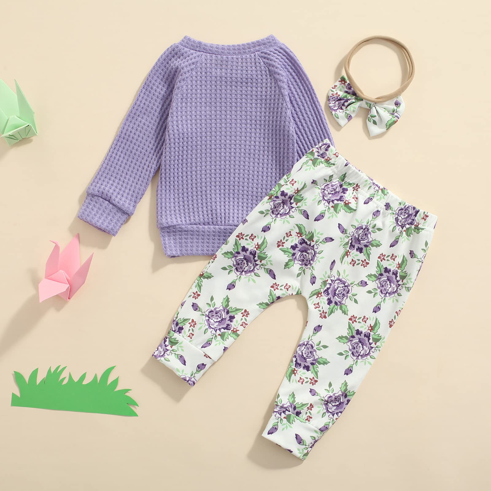 0-3T Fall Baby Girl Clothes Set Avocado Pullover Sweatshirts Tops Floral Pants Outfits Cute Toddler Clothes (Purple D, 12-18 Months)