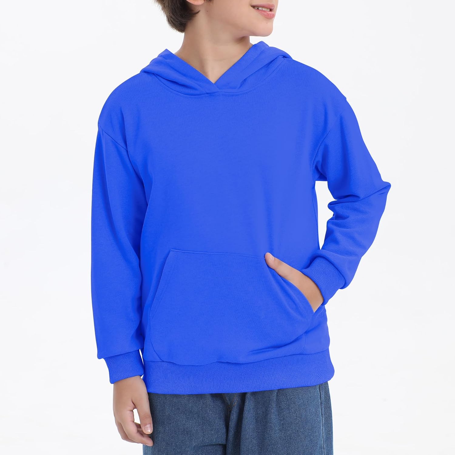 BIG ELEPHANT Boys' Hooded Sweatshirt - 100% Cotton,Lightweight Long Sleeve Hoodie with Pocket for School & Casual Wear - Image 2