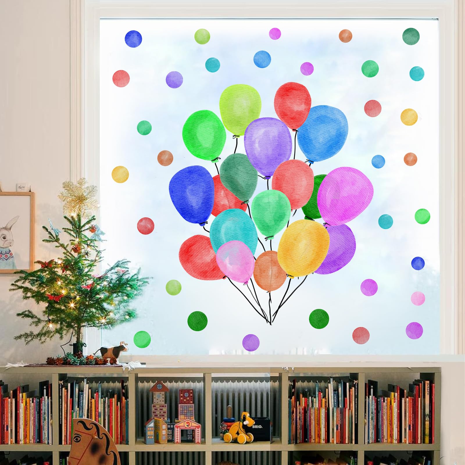 Colorful Balloon Wall Decals Large Balloon Wall Stickers Peel and Stick Polka Dot Balloons Wall Decals Watercolor Big Balloons Window Stickers for Kids Room Nursery Classroom Playroom Decor - Image 3