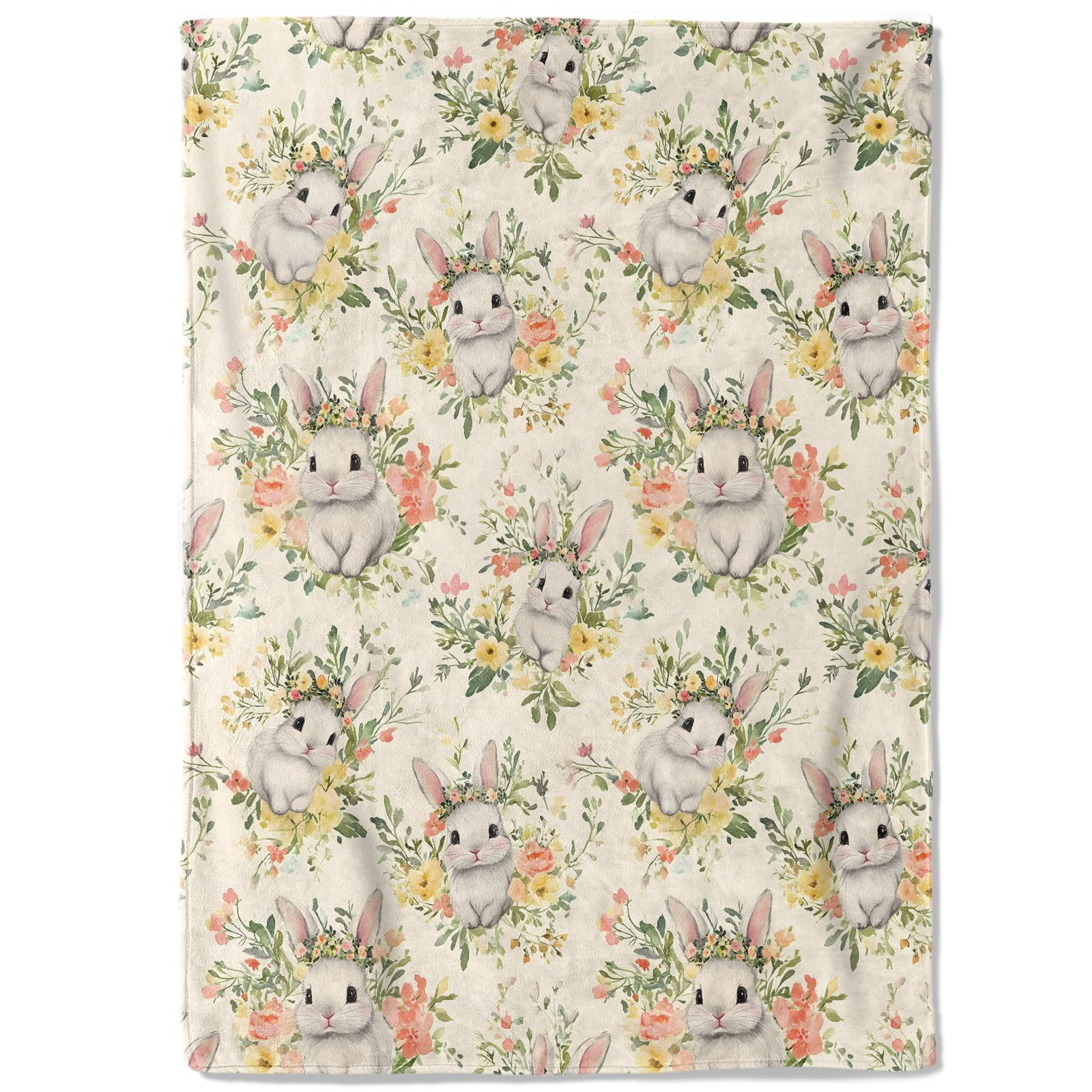 coedoaes Cute Bunny Fleece Blanket - 50x60in Rabbit Spring Flower Throw Blankets,Soft Cozy Lightweight, Ideal for Living Room Home Rustic Farmhouse