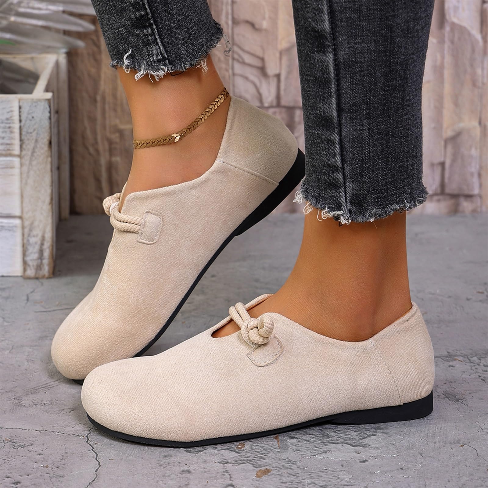 Chaussures Plates Mary Jane en Daim Orthopédiques pour Femme, Mocassins Souples À Bout Rond, Chaussures Décontractées Antidérapantes Et Confortables