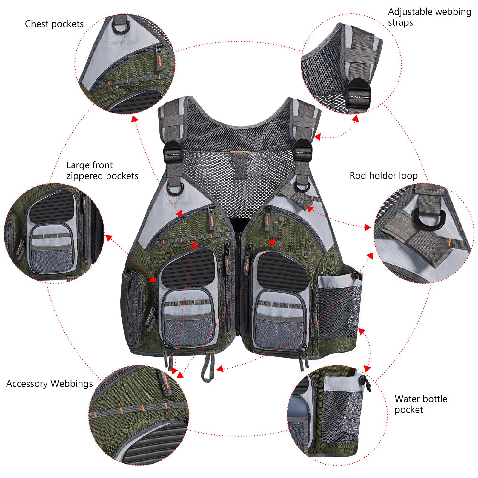 Bassdash - Gilet da pesca a mosca, multi tasca, regolabile, ideale come regalo per uomini e donne