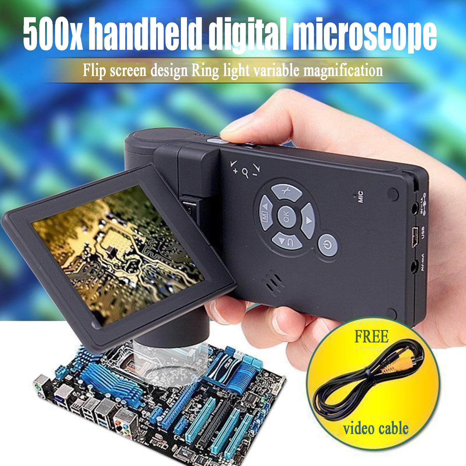 Microscopio digitale, ingrandimento 20x-200x, palmare con schermo LCD da 3 pollici, 8 luci LED dimmerabili, supporta la funzione di uscita per l'ispezione di piante, monete e diamanti
