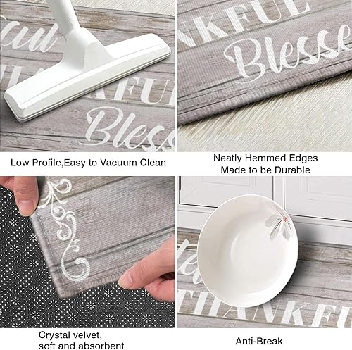 Miniatura 5 de Juego de 2 tapetes de cocina Thankful para cocinar, antideslizantes, impermeables, de pie para cocina, de 17 x 30 + 17 x 47 pulgadas, beige
