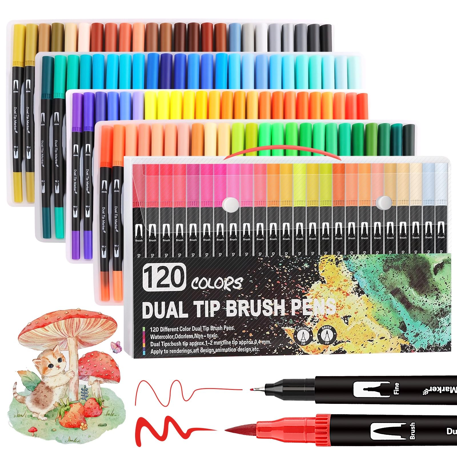 Sponsored Ad – Dual Tip Brush Pens - 120 Color Art Markers with Flexible Nylon Brush & Fineliner Tips for Colouring/Drawing/Sketching/Painting