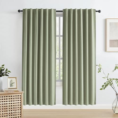 Miniatura 70 de Keqiaosuocai - 2 paneles de cortinas opacas, estilo bohemio, de lino, con correa para gancho o pestaña trasera, para sala de estar, extralargas,