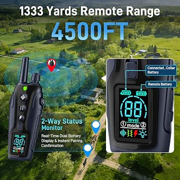 Shock Collar for Dogs - 4500FT Dog Training Collar with Remote, Waterproof e Collar with Flashlight, 4 Training Modes, Keypad Lock, Rechargeable Dog Shock Collar for Small Medium Large Dogs