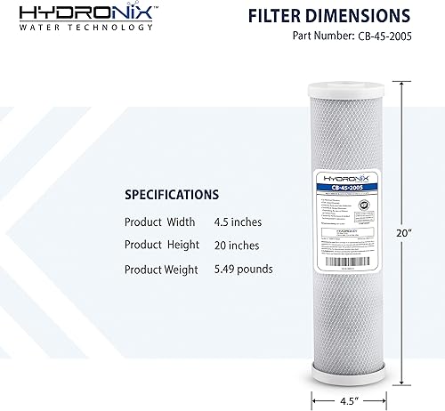 Miniatura 5 de Hydronix CB-45-2005 NSF Filtro de bloque de carbono de 4.5 pulgadas de diámetro externo x 20 pulgadas de largo, de 5 micrones.
