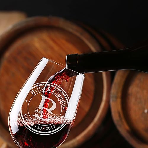 Miniatura 4 de Copas de vino personalizadas sin tallo (21 onzas), regalos de aniversario y boda grabados con láser con nombres y fecha, aptas para lavavajillas.